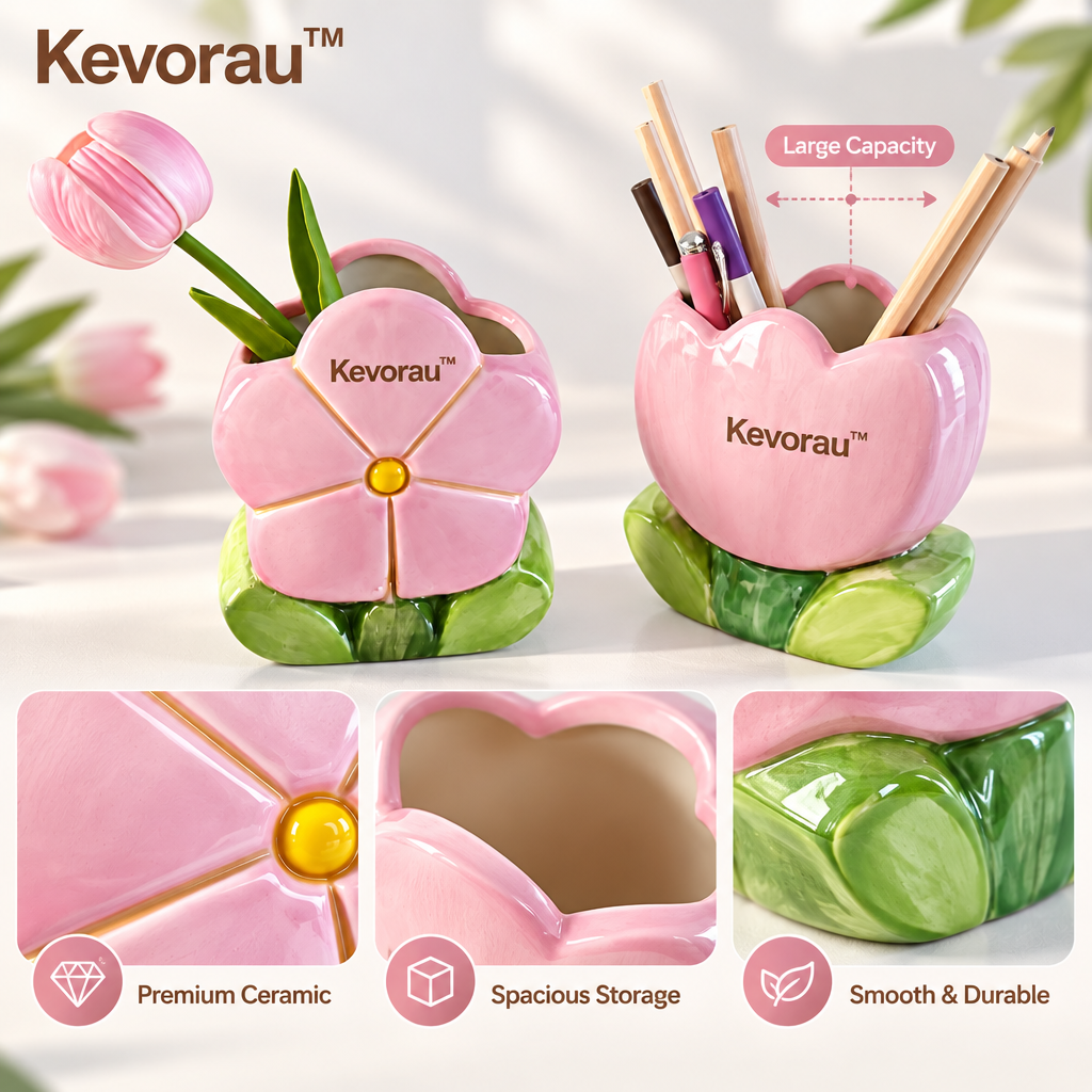 Kevorau™ Camellia Blush Flower Desk Organizer