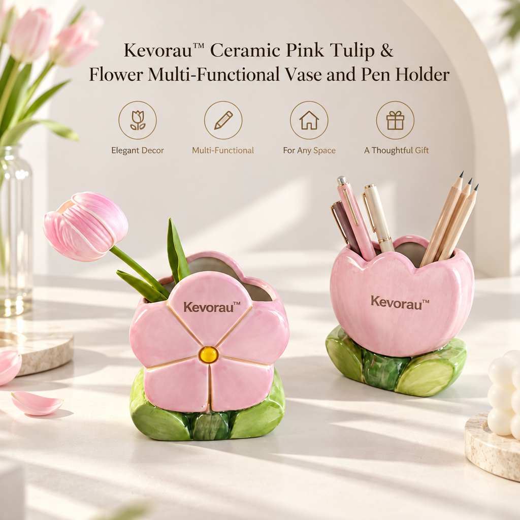 Kevorau™ Camellia Blush Flower Desk Organizer