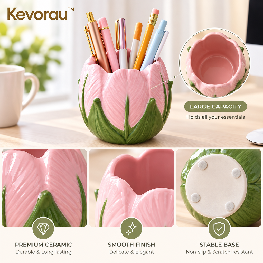Kevorau™ Rosebud Pink Tulip Pen Cup