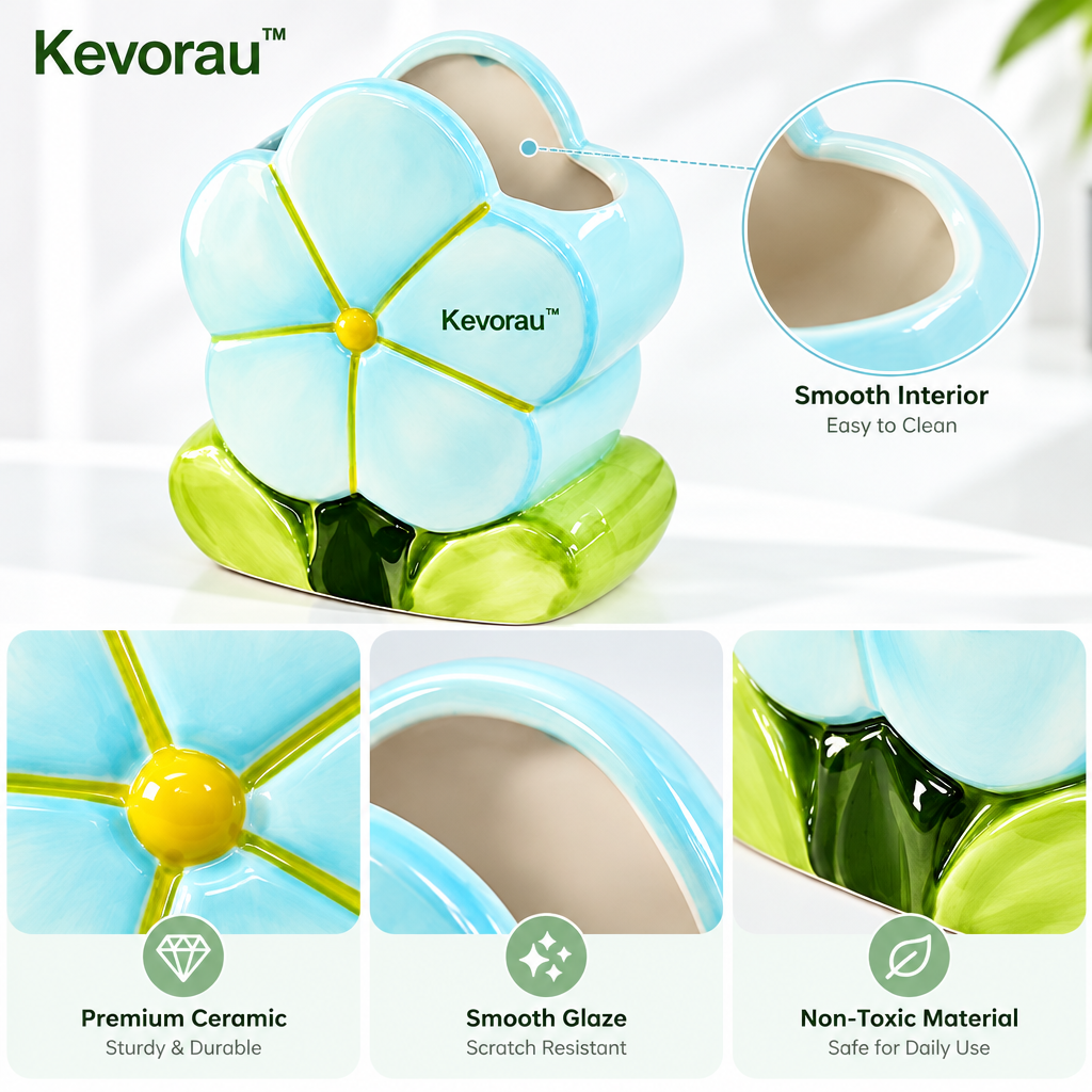 Kevorau™ Aqua Petal Flower Desk Holder