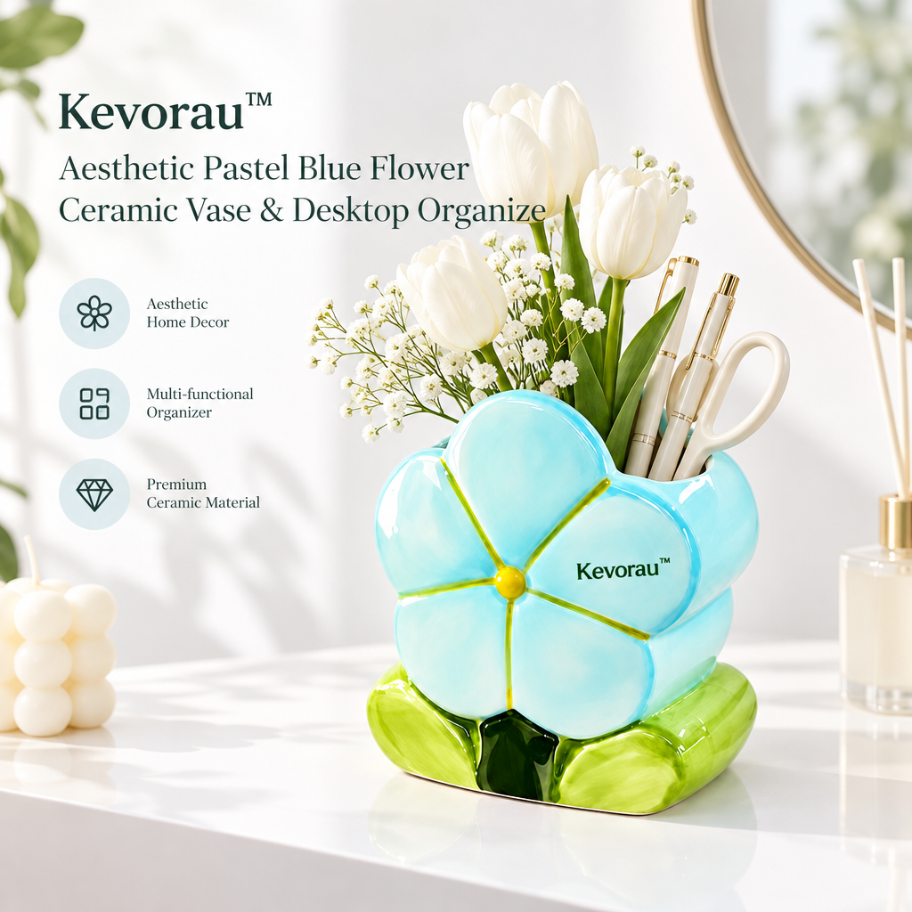 Kevorau™ Aqua Petal Flower Desk Holder