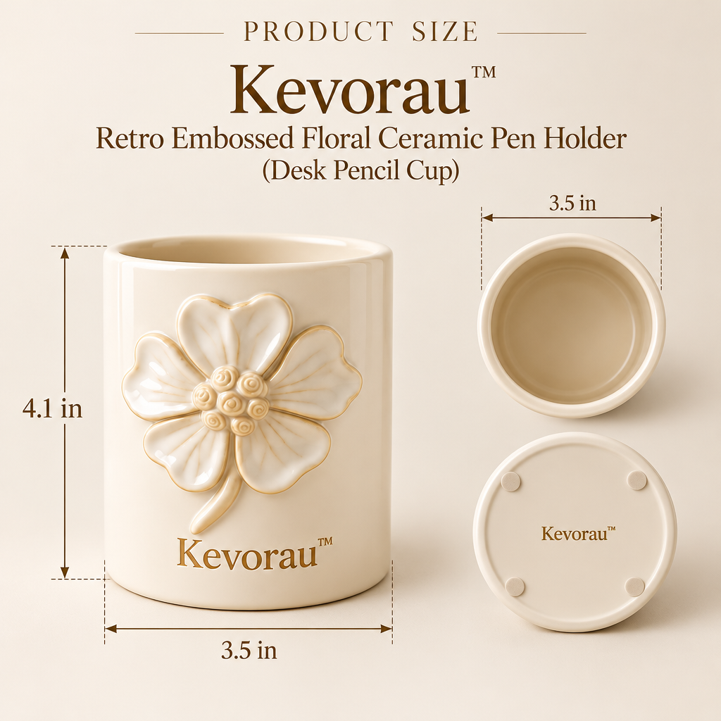 Kevorau™ Ivory Rose Relief Pen Organizer