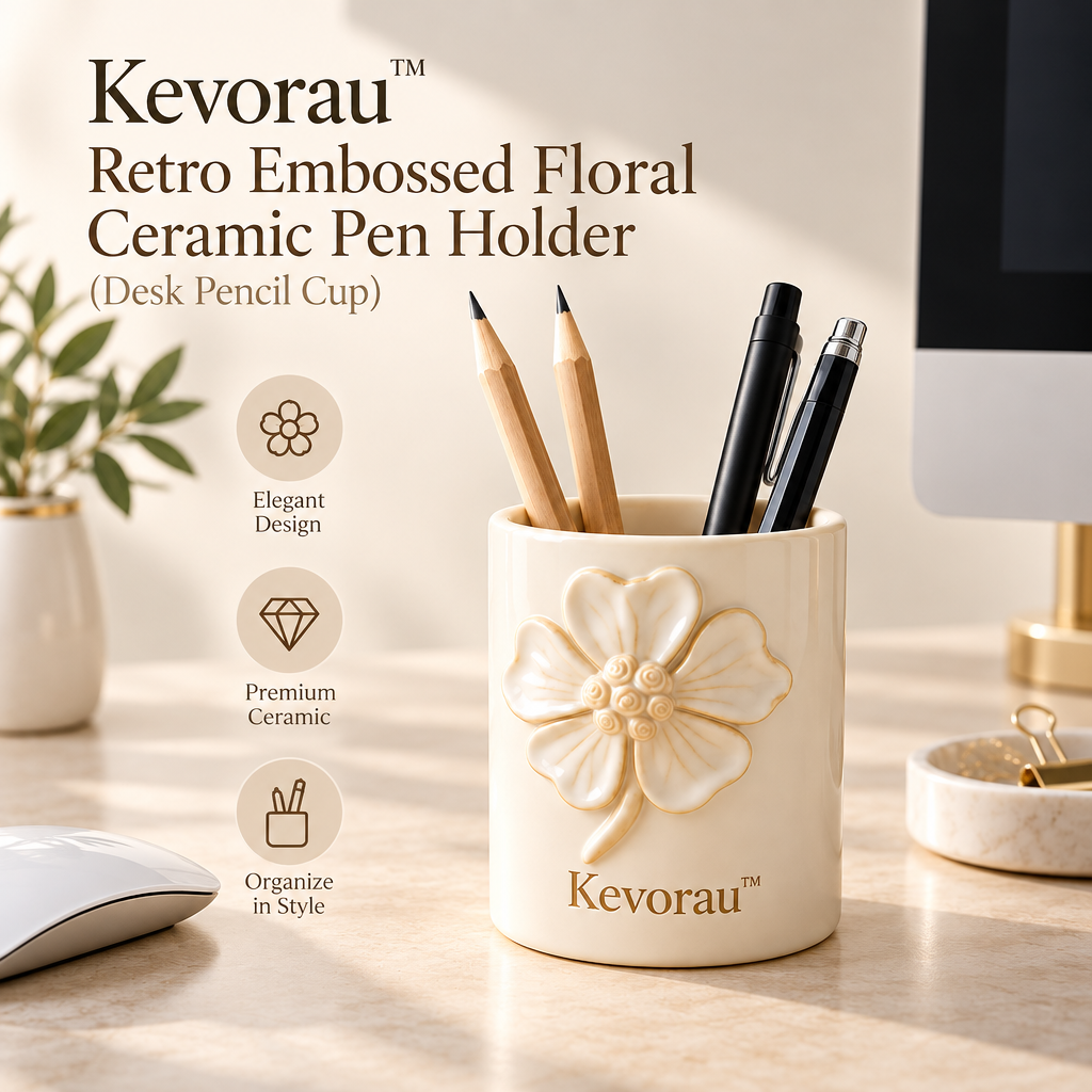 Kevorau™ Ivory Rose Relief Pen Organizer