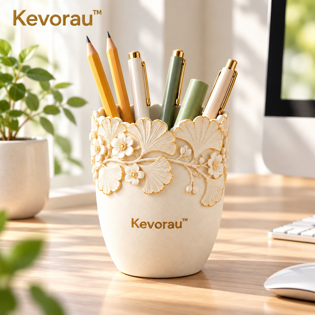 Kevorau™ Ivory Gilded Leaf Desk Cup