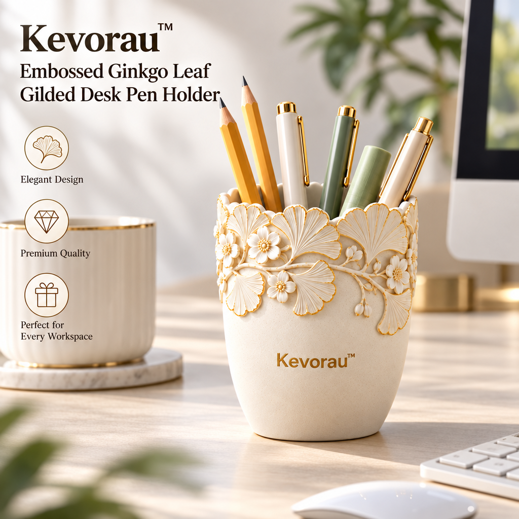 Kevorau™ Ivory Gilded Leaf Desk Cup
