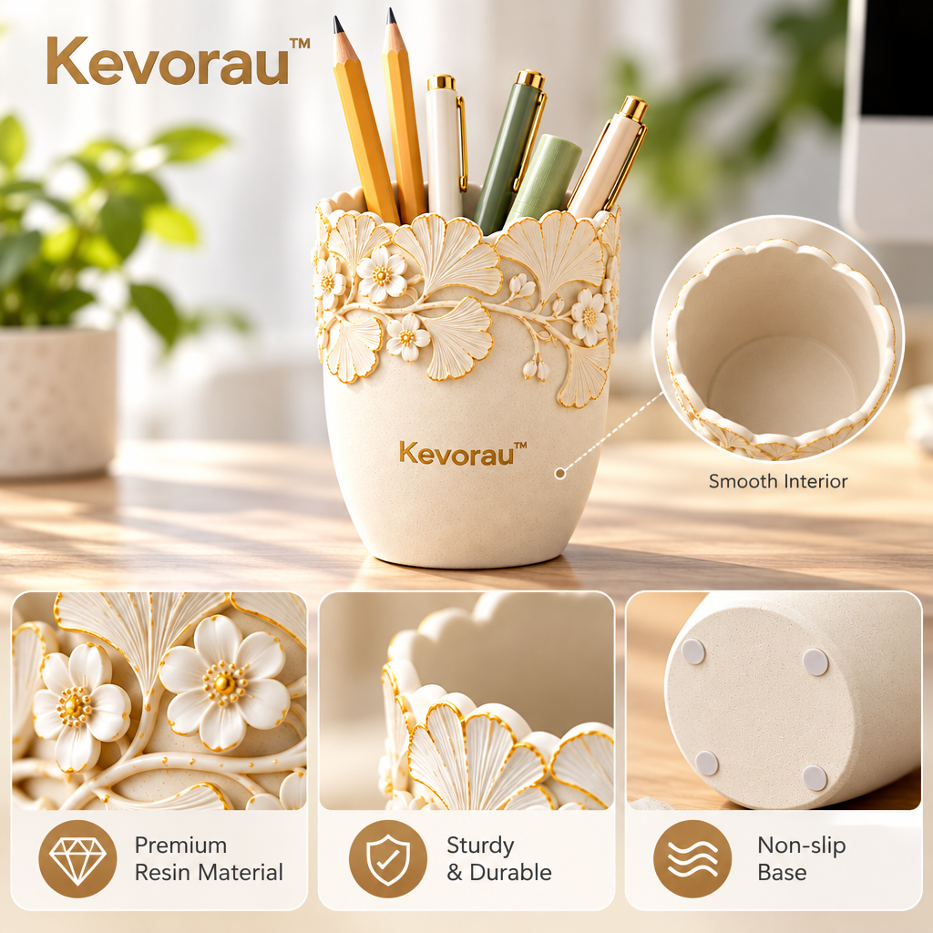 Kevorau™ Ivory Gilded Leaf Desk Cup