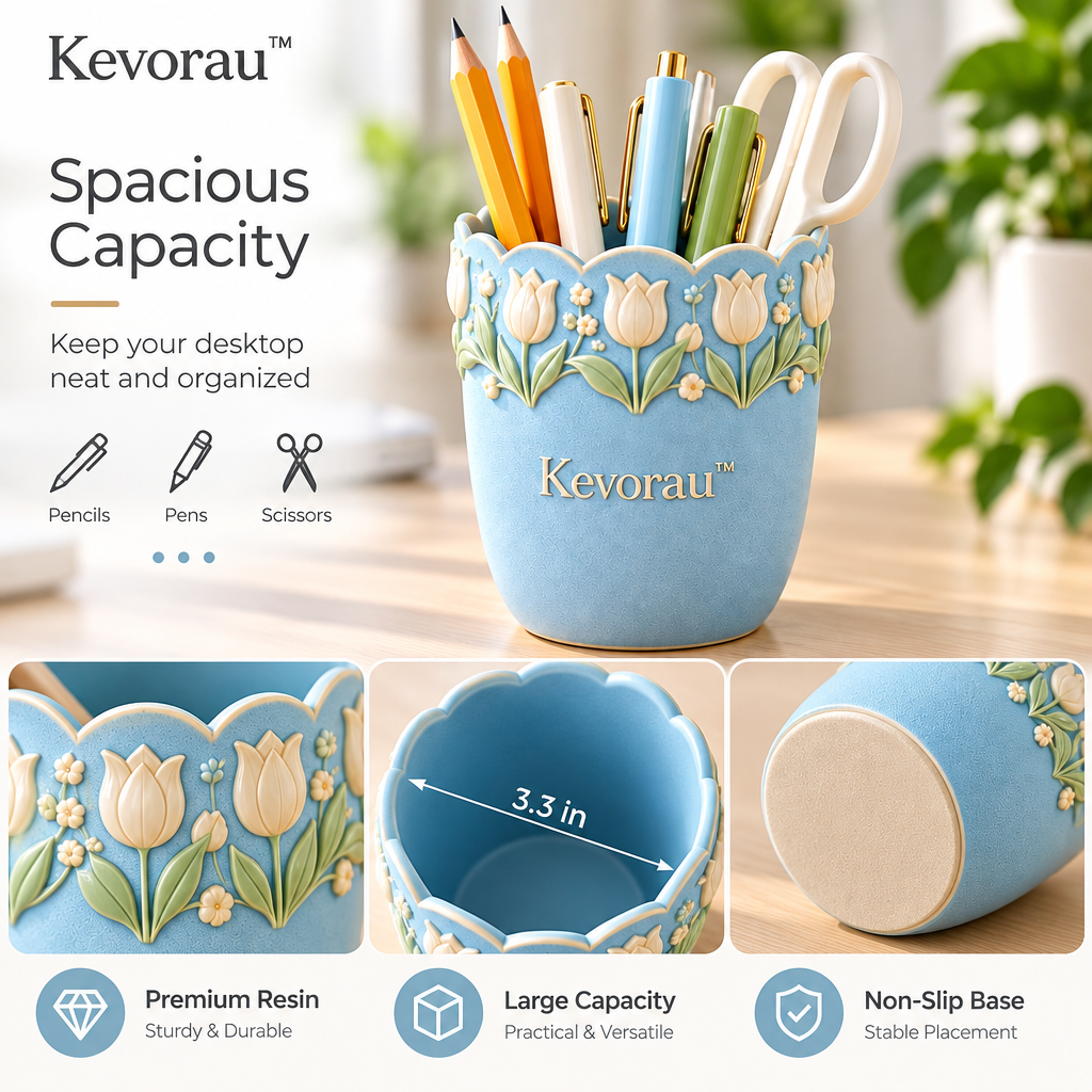 Kevorau™ Sky Blue Tulip Relief Organizer Cup