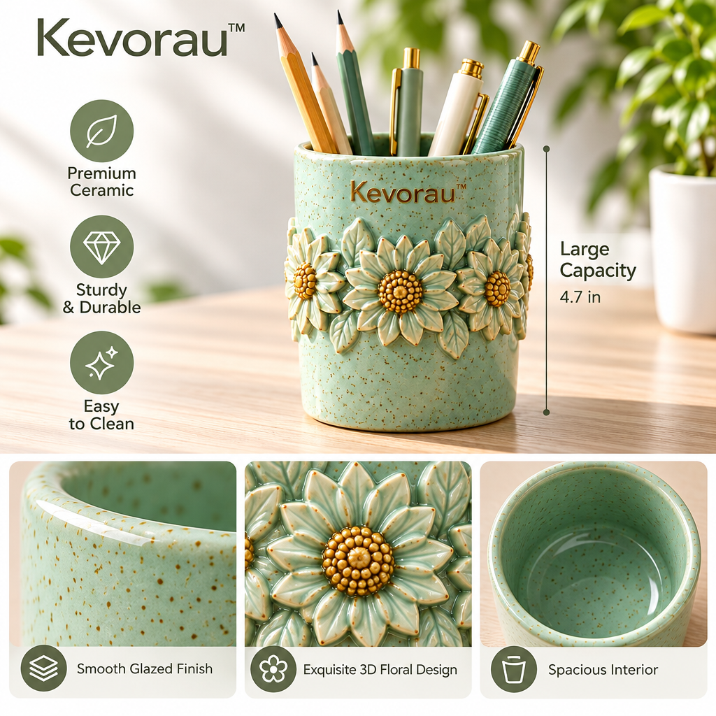 Kevorau™ Sage Sunflower Relief Desk Cup